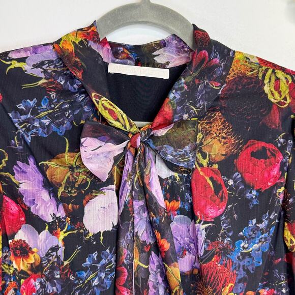 JASON WU COLLECTION Lavalier Bow floral dress pleated skirt long sheer sleeve - Picture 3 of 9